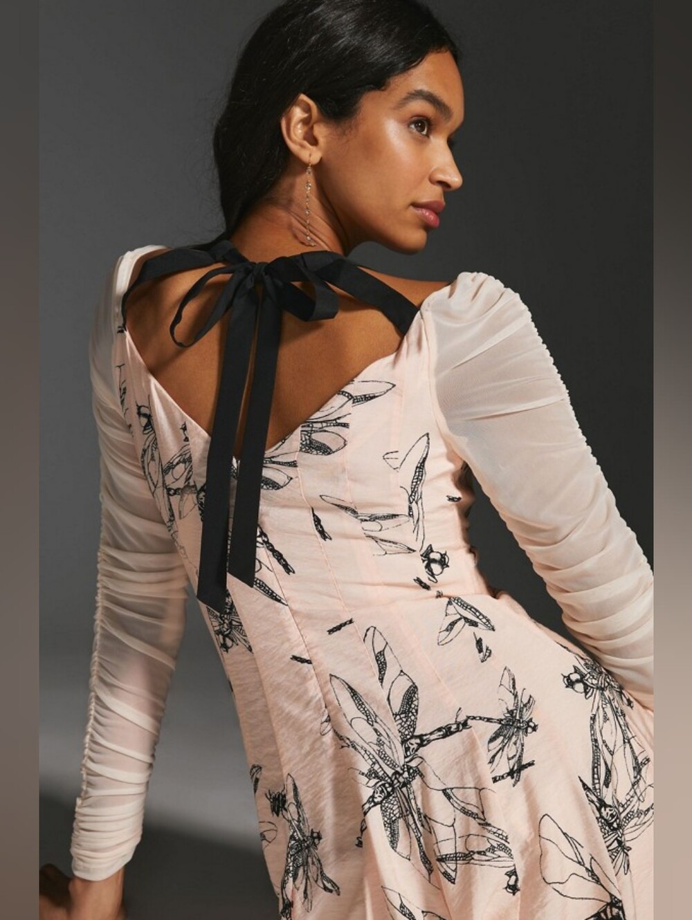 Anthropologie Dragonfly Tie-Back Blush Maxi Dress
